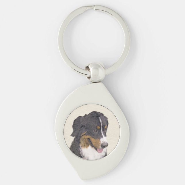 Bernese Mountain Dog Painting - Original Dog Art Key Ring (Front)