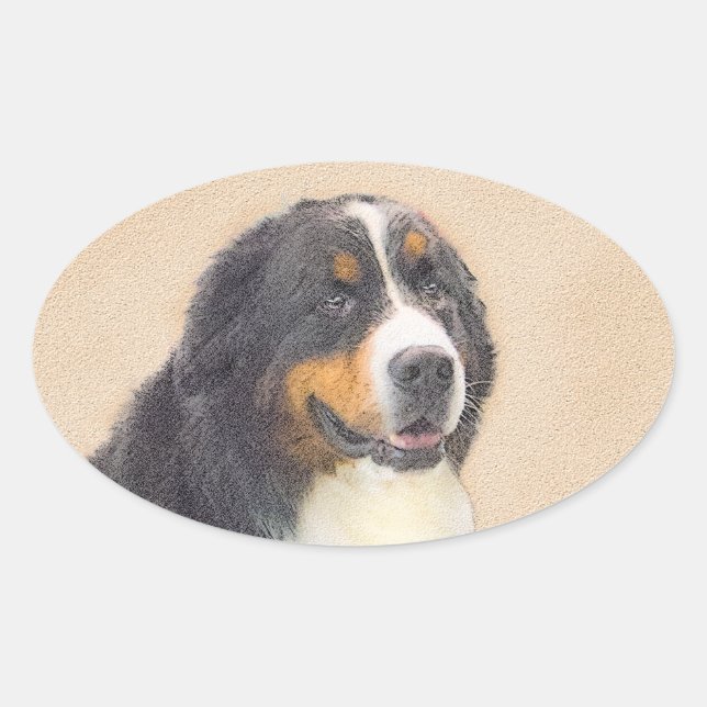 Bernese Mountain Dog Painting - Original Dog Art Oval Sticker (Front)