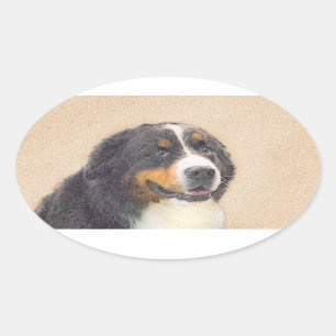 Bernese Mountain Dog Painting - Original Dog Art Oval Sticker