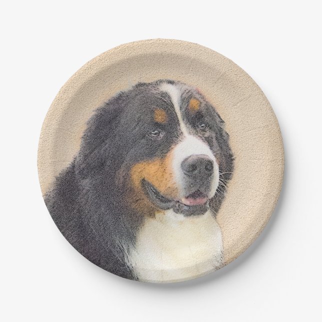 Bernese Mountain Dog Painting - Original Dog Art Paper Plate (Front)