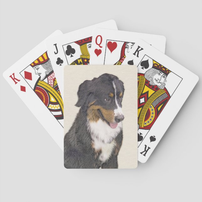 Bernese Mountain Dog Painting - Original Dog Art Playing Cards (Back)