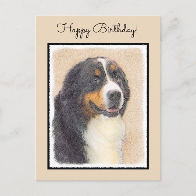 Bernese Mountain Dog Painting - Original Dog Art Postcard (Front)
