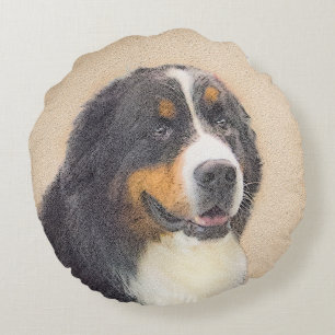 Bernese Mountain Dog Painting - Original Dog Art Round Cushion