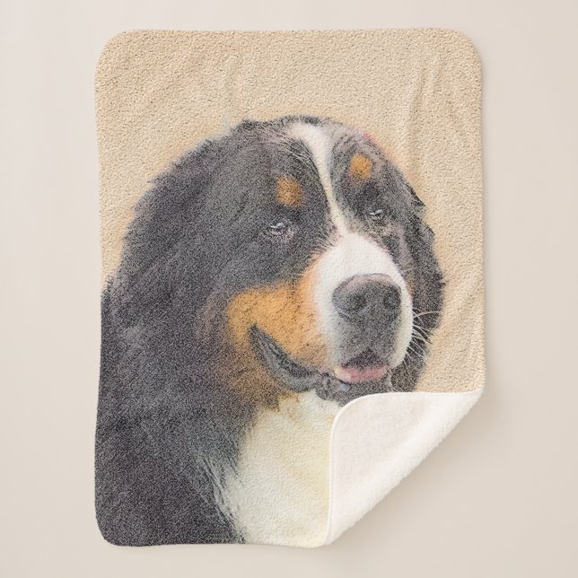 Bernese Mountain Dog Painting - Original Dog Art Sherpa Blanket (Front)