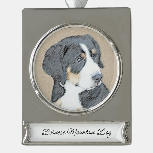 Bernese Mountain Dog Painting - Original Dog Art Silver Plated Banner Ornament (Front)