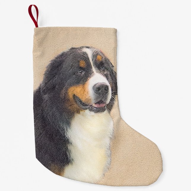 Bernese Mountain Dog Painting - Original Dog Art Small Christmas Stocking (Front)