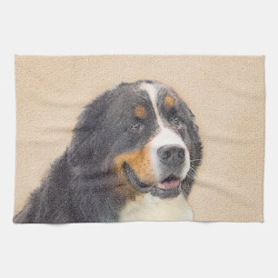 Bernese Mountain Dog Painting - Original Dog Art Tea Towel