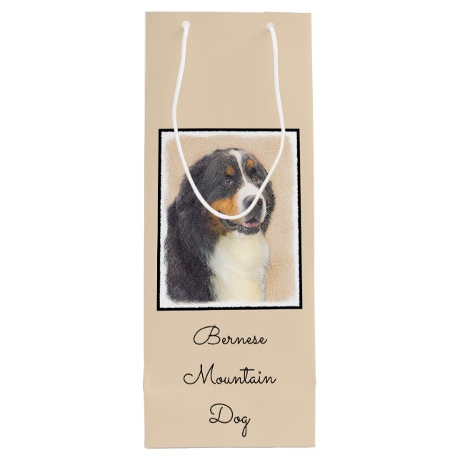 Bernese Mountain Dog Painting - Original Dog Art Wine Gift Bag (Back)