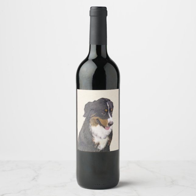 Bernese Mountain Dog Painting - Original Dog Art Wine Label (Front)