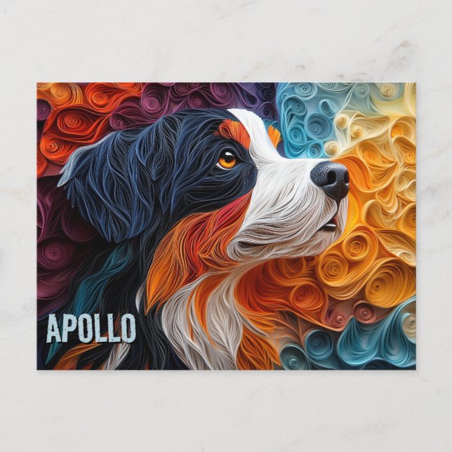 Bernese Mountain Dog Paper Quilling Art Portrait Postcard (Front)