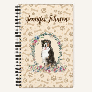 Bernese Mountain Dog Paw Print & Floral Cute Notebook