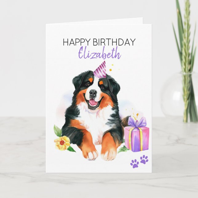 Bernese Mountain Dog Personalised Happy Birthday Card (Front)