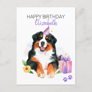 Bernese Mountain Dog Personalised Happy Birthday Postcard
