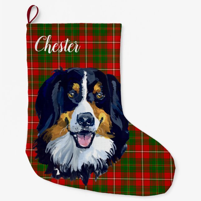Bernese Mountain  Dog Personalised Large Christmas Stocking (Front)