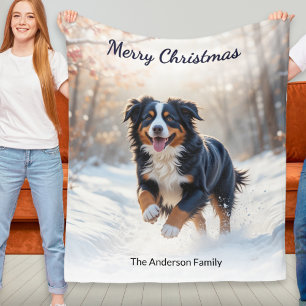 Bernese Mountain Dog Personalized Christmas Throw Fleece Blanket