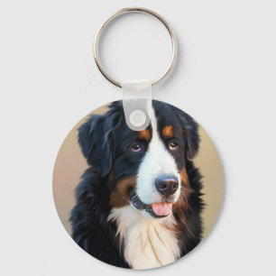 Bernese Mountain Dog Portrait Key Ring