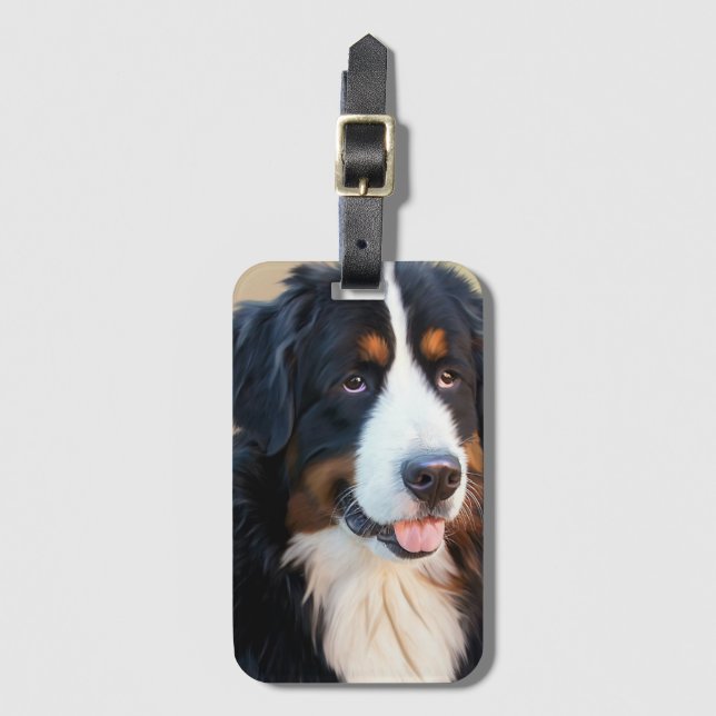 Bernese Mountain Dog Portrait Luggage Tag (Front Vertical)