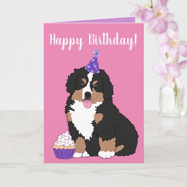 Bernese Mountain Dog Puppy Birthday Card (Orchid)