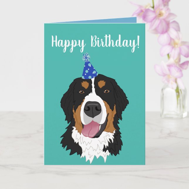 Bernese Mountain Dog Puppy Birthday Card (Orchid)
