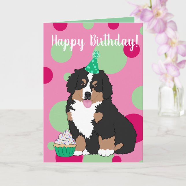 Bernese Mountain Dog Puppy Birthday Card (Orchid)