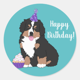 Bernese Mountain Dog Puppy Birthday Classic Round Sticker