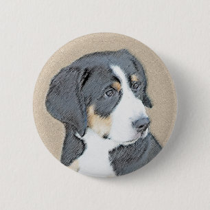 Bernese Mountain Dog Puppy Painting - Original Art 6 Cm Round Badge