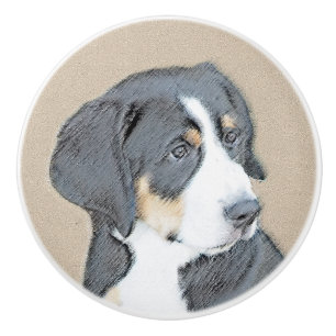 Bernese Mountain Dog Puppy Painting - Original Art Ceramic Knob
