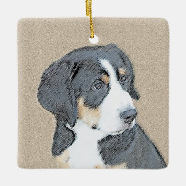 Bernese Mountain Dog Puppy Painting - Original Art Ceramic Ornament (Front)