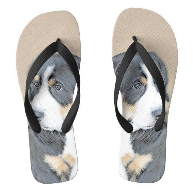 Bernese Mountain Dog Puppy Painting - Original Art Flip Flops (Footbed)