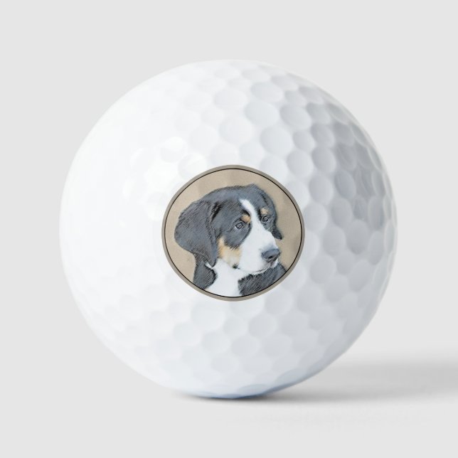Bernese Mountain Dog Puppy Painting - Original Art Golf Balls (Front)
