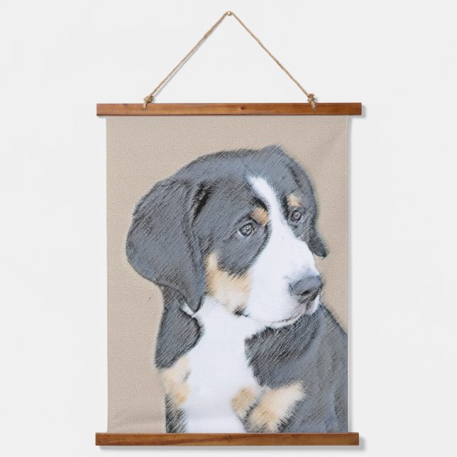 Bernese Mountain Dog Puppy Painting - Original Art Hanging Tapestry (Front)