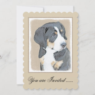 Bernese Mountain Dog Puppy Painting - Original Art Invitation