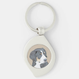 Bernese Mountain Dog Puppy Painting - Original Art Key Ring