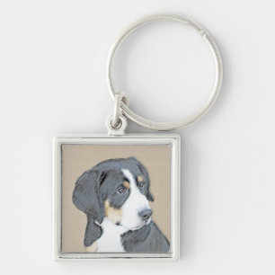 Bernese Mountain Dog Puppy Painting - Original Art Key Ring