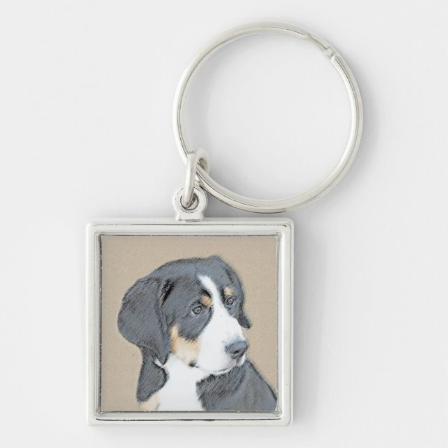 Bernese Mountain Dog Puppy Painting - Original Art Key Ring (Front)