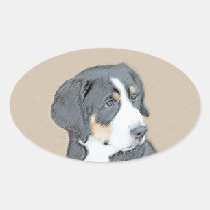 Bernese Mountain Dog Puppy Painting - Original Art Oval Sticker