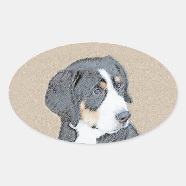 Bernese Mountain Dog Puppy Painting - Original Art Oval Sticker (Front)