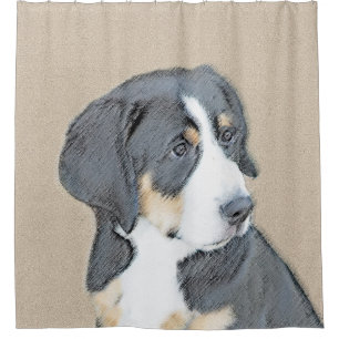 Bernese Mountain Dog Puppy Painting - Original Art Shower Curtain
