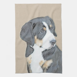 Bernese Mountain Dog Puppy Painting - Original Art Tea Towel