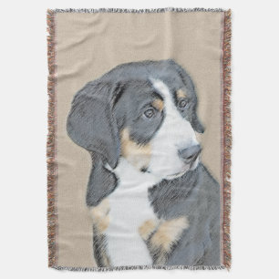 Bernese Mountain Dog Puppy Painting - Original Art Throw Blanket