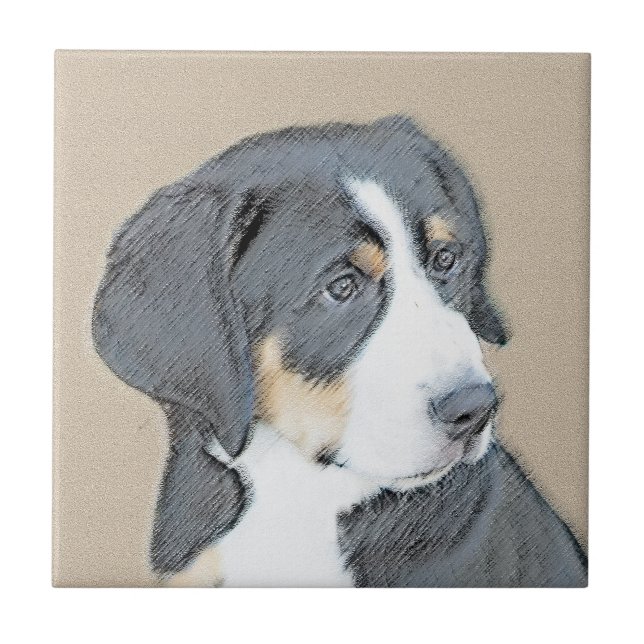 Bernese Mountain Dog Puppy Painting - Original Art Tile (Front)