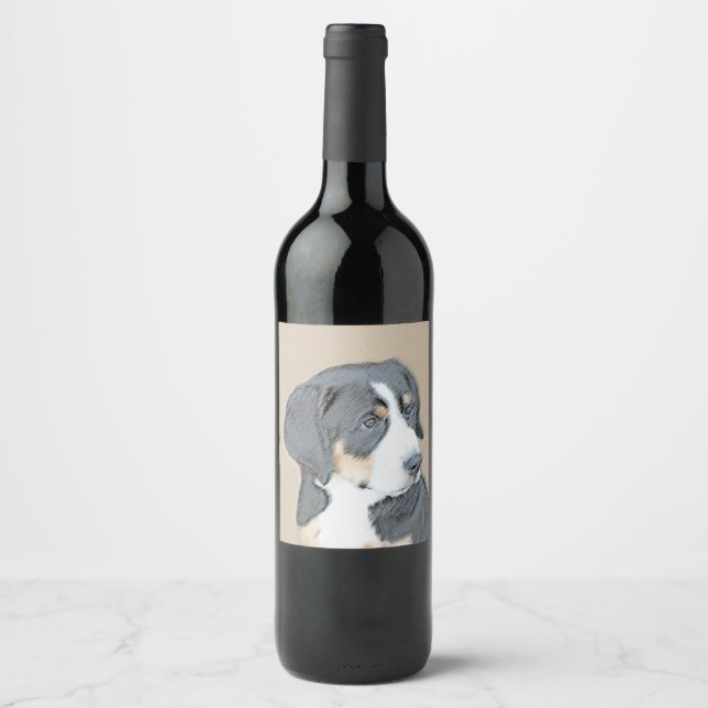Bernese Mountain Dog Puppy Painting - Original Art Wine Label (Front)
