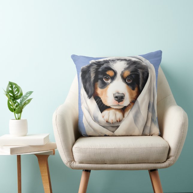 BERNESE MOUNTAIN DOG PUPPY UNDER BLANKET CUSHION (Chair)