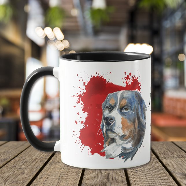 Bernese Mountain Dog Red Abstract Mug (Creator Uploaded)