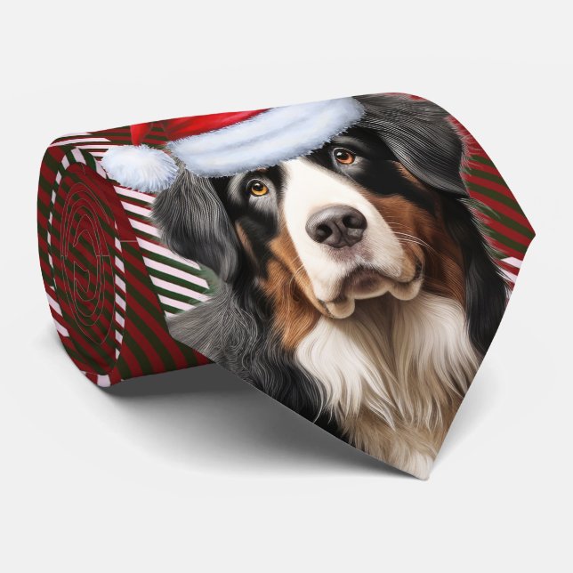 Bernese Mountain Dog Red Green Plaid Christmas Tie (Rolled)