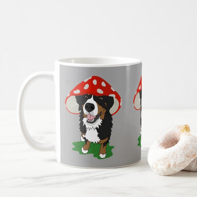 Bernese Mountain Dog Red Mushroom Cap  Coffee Mug (With Donut)
