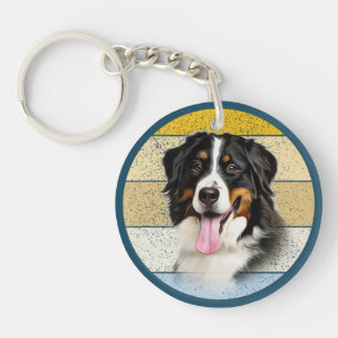 Bernese Mountain Dog Retro Background Key Ring