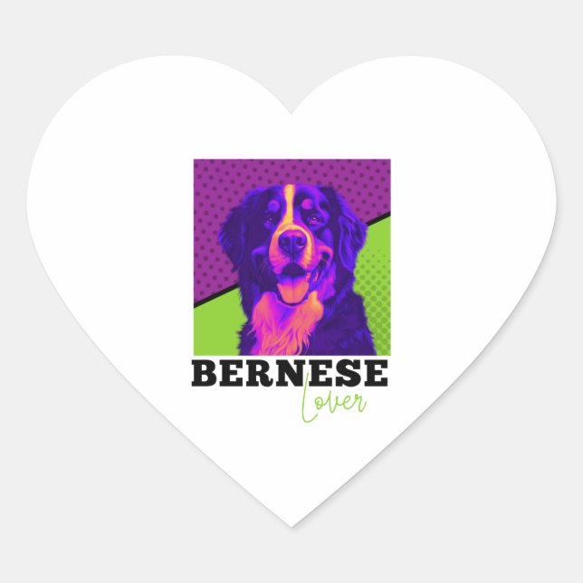 Bernese Mountain Dog - Retro Bernese Lover Heart Sticker (Front)