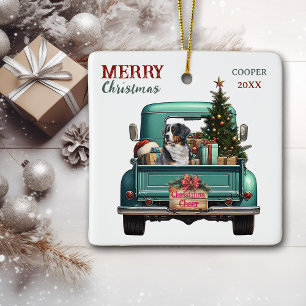 Bernese Mountain Dog Retro Truck Christmas Ceramic Ornament