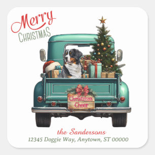 Bernese Mountain Dog Retro Truck Christmas Square Sticker